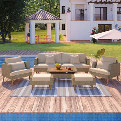Luka Outdoor 6-Piece PE Rattan Conversation Set with Cushions