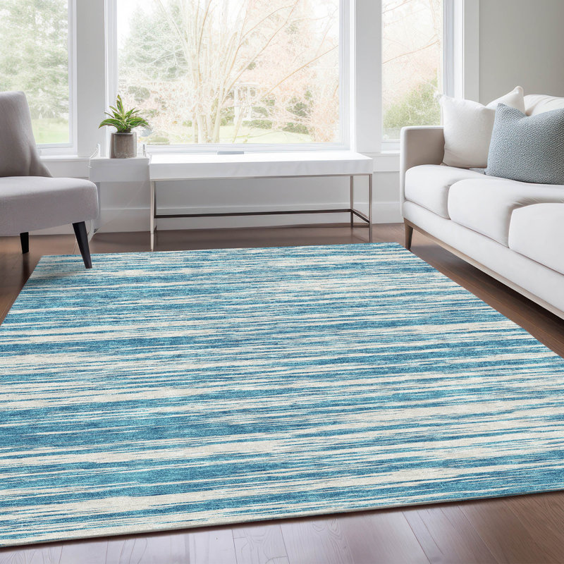Premium Machine Washable Prisco Teal Rug, Rectangle 10' x 14'