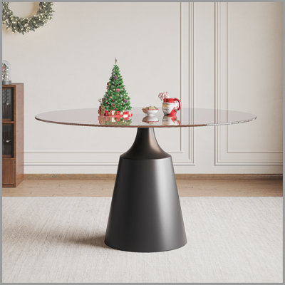 Table de salle à manger ronde de 35 pouces pour les petits espaces, table à piédestal moderne de style Mid-Century avec plateau en verre noir pour la cuisine, le salon, le thé et le café (appartement, style bistro)