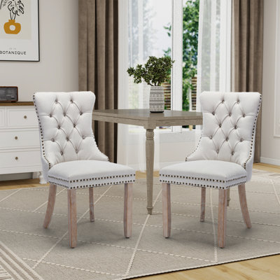 Upholstered Tufted Wingback Dining Chairs With Nailhead Trim (Set Of 2)