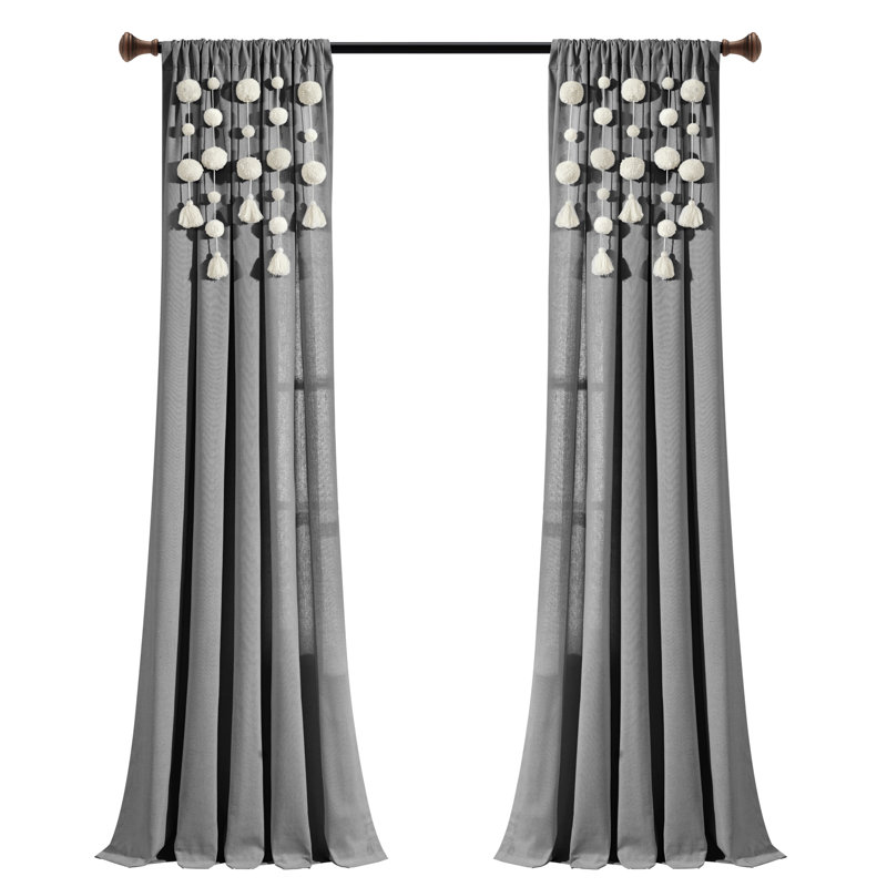 Panneau de rideau simple semi-diaphane avec passe-tringle Tassel Window, L 52 po x L 84 po, Gris foncé