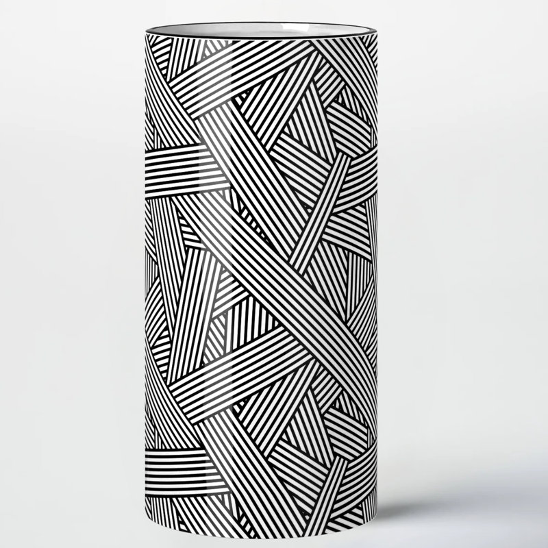 Vase en céramique blanc de 12 po (tissage) Op Art
