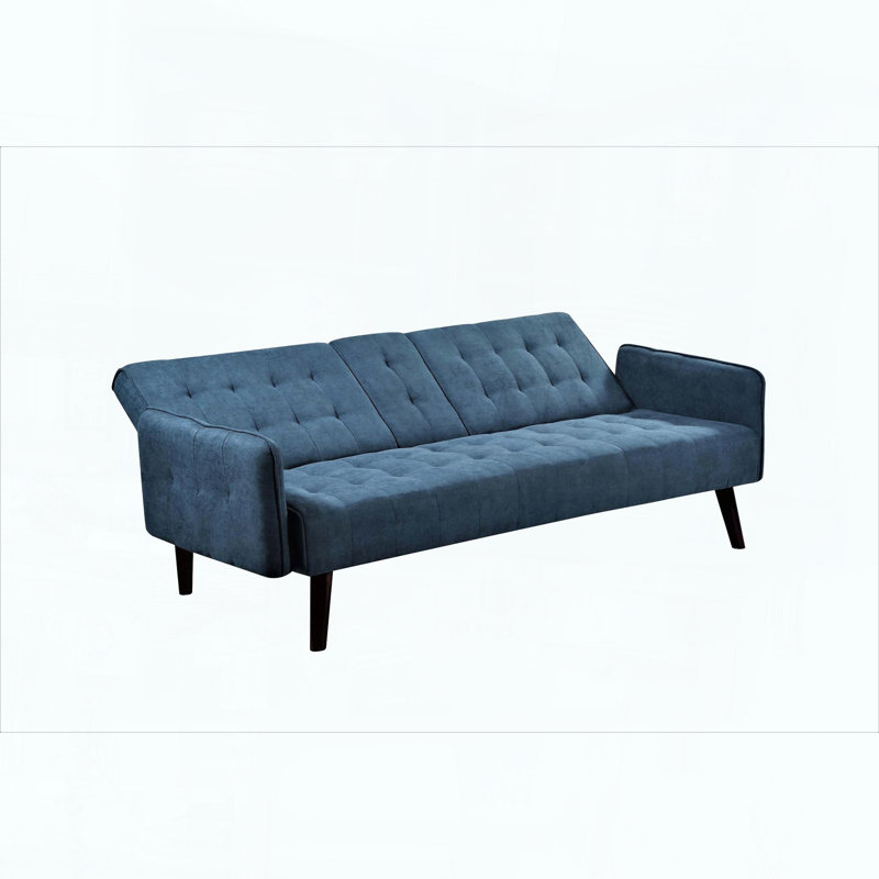 Canapé-lit convertible avec porte-gobelet et table rabattable, Lin bleu