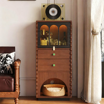 Noir + bois manufacturé brun-noisette + vitrines en verre trempé
