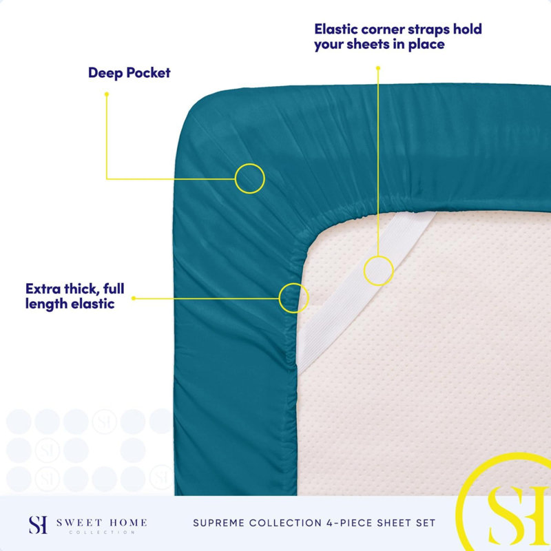 Draps pour grand lit - Draps de luxe respirants avec sangles de coin élastiques et sécuritaires intégrées - Ensemble de literie, literie, grand, 1800