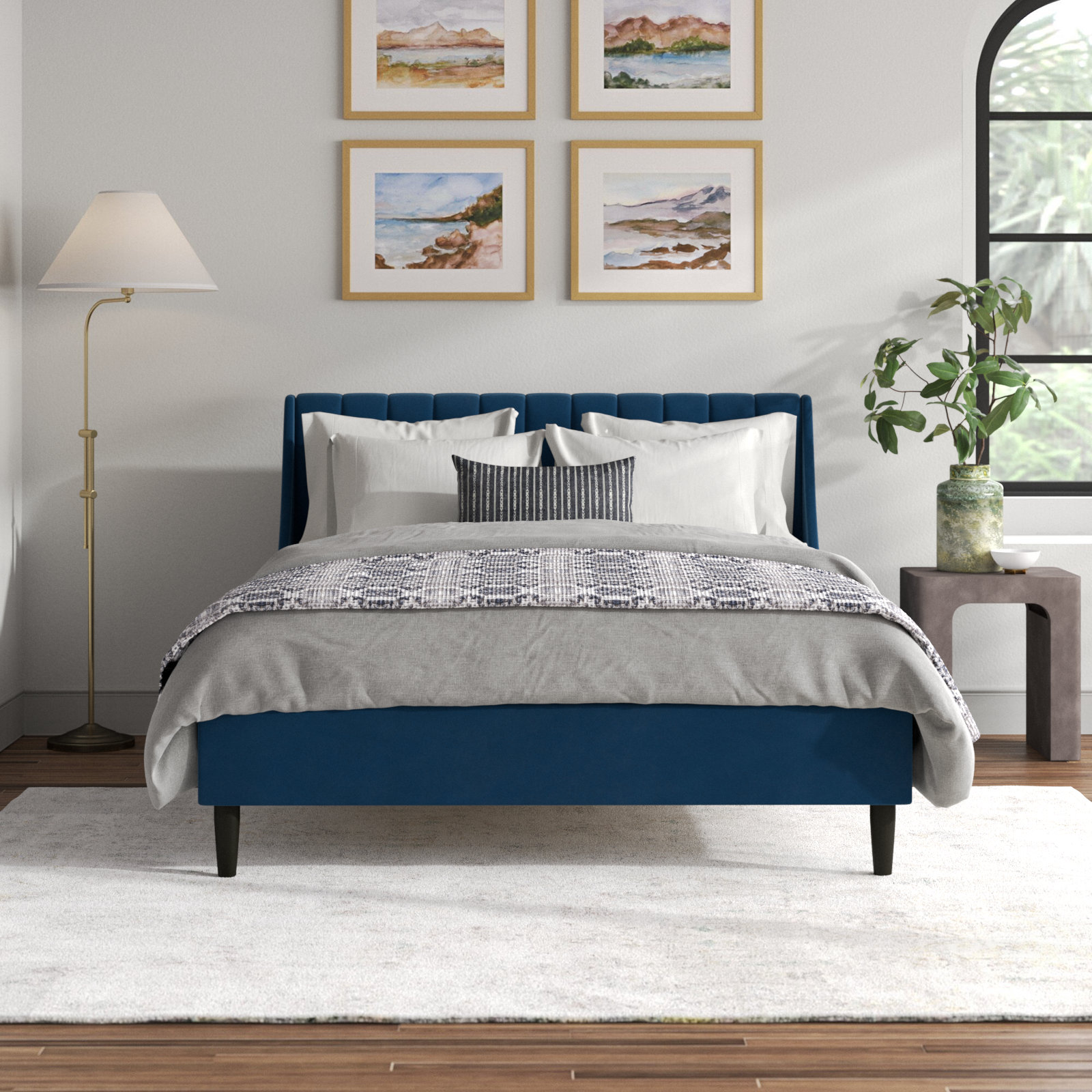 Helaina Velvet Upholstered Wingback Bed, Queen, Teal Velvet