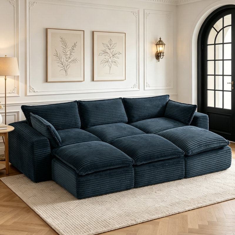 109.4"Cloud Modular Sectional Sofa With Ottomans,Modern Minimalist Upholstered Couches, Deep Seat Corner Couch,No Assembly Required