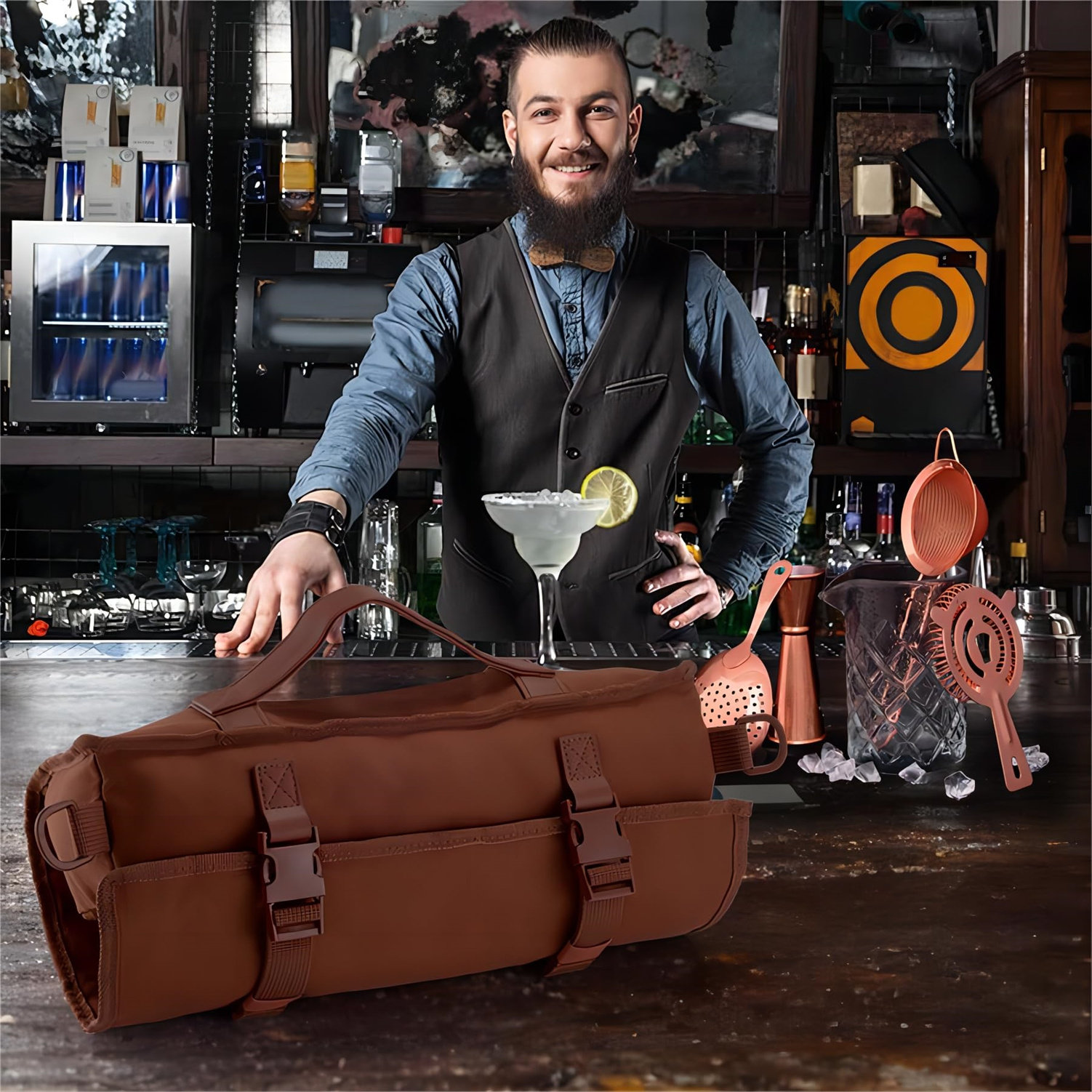 FANGCHANG Eligara Rose Gold Bartender Kit Complete 15Piece Set With