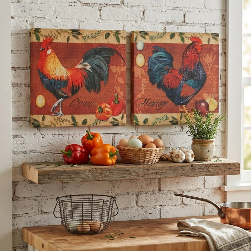 « en toile jute coq », ensemble de 2 reproductions de pièces