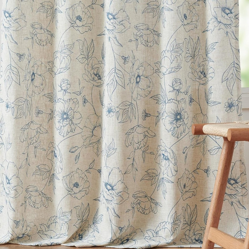Linen Blend Room Darkenin Curtain Panel Pair, 127cm Width x 243.84cm Drop, Blue