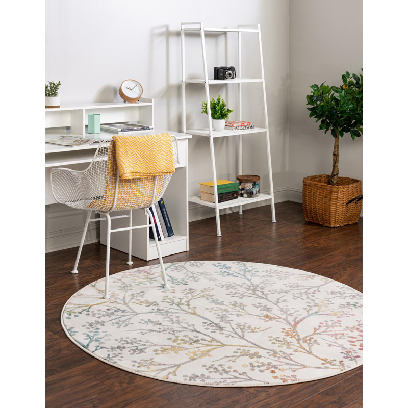 Tapis floral vert / mauve / blanc Adelin, Rond 5 pi 3 po