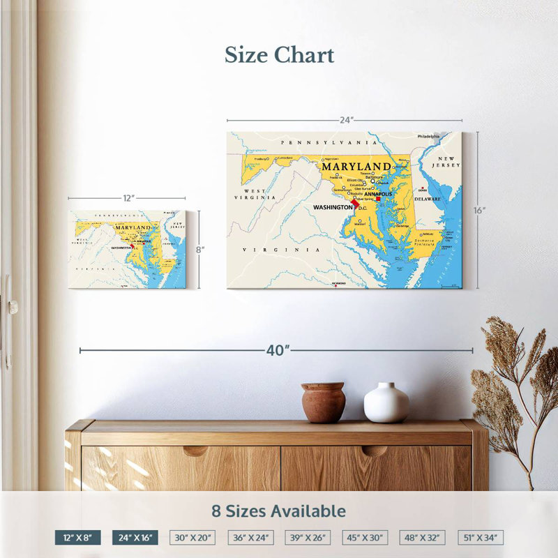 Carte d'Aliaz, Maryland, H 16 po x l 24 po