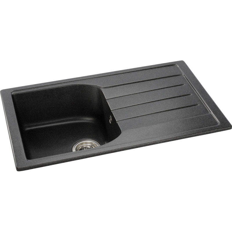 Abode Designs Oriel 480mm W Single Bowl Granite Kitchen Sink with 2 Faucet Holes, Black