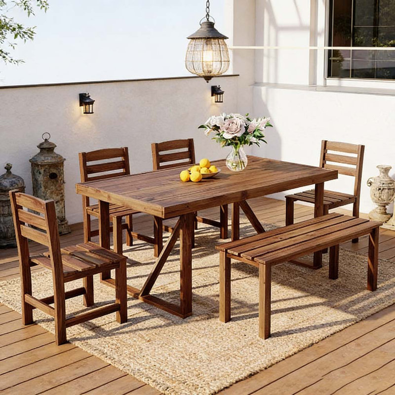 High-quality Acacia Wood Outdoor Table and Chair Set, Brown