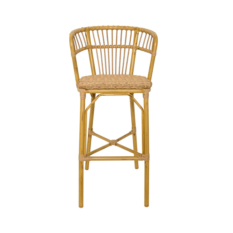 Roatan - Tabouret de bar avec accoudoirs en aluminium - Tissage synthétique et finition en bambou naturel