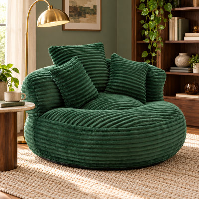 Fauteuil à billes en velours côtelé de 42,52 po de large avec rembourrage en mousse, accoudoirs et 3 coussins Nuvellorique