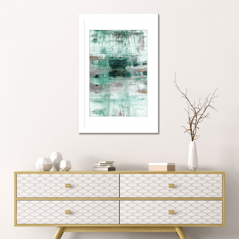 Ciel, Bleu sarcelle, Papier blanc avec cadre d'angle ouvert, H 24 po x l 16 po