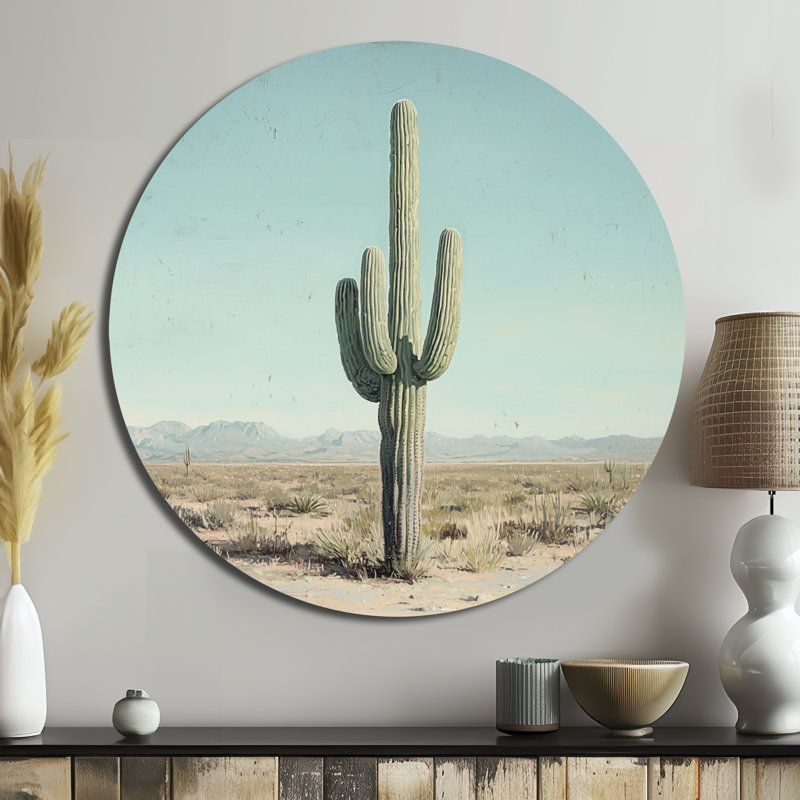 Art mural rond en métal Saguaro, H 23 po x l 23 po