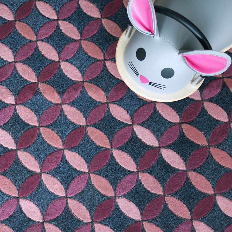 Tapis rose tissé à la machine Aladdin, Rond 9 pi 10 po