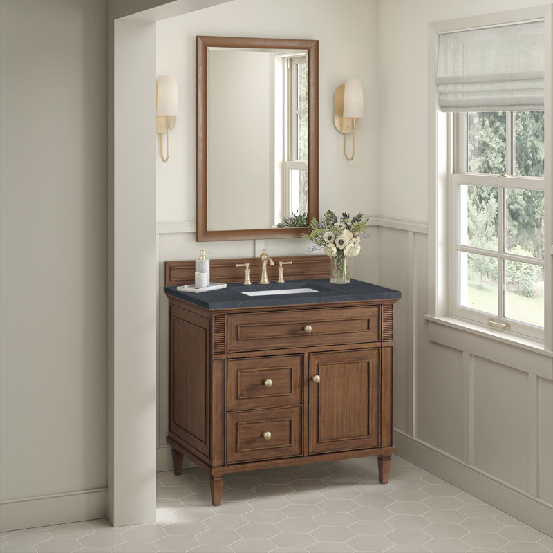 Lorelai 36'' W Single Vanity, Mid-Century Walnut, Charcoal Soapstone, 8" Widespread