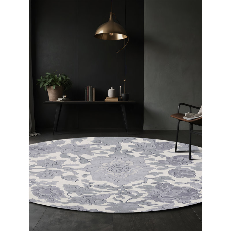 Machine Washable Gray Area Rug, Round 3'