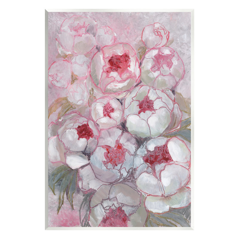 «Blue Outline Peony Blooms Abstract Floater Canvas» par Blursbyai, H 15 po x l 10 po x P 0,5 po, Bois