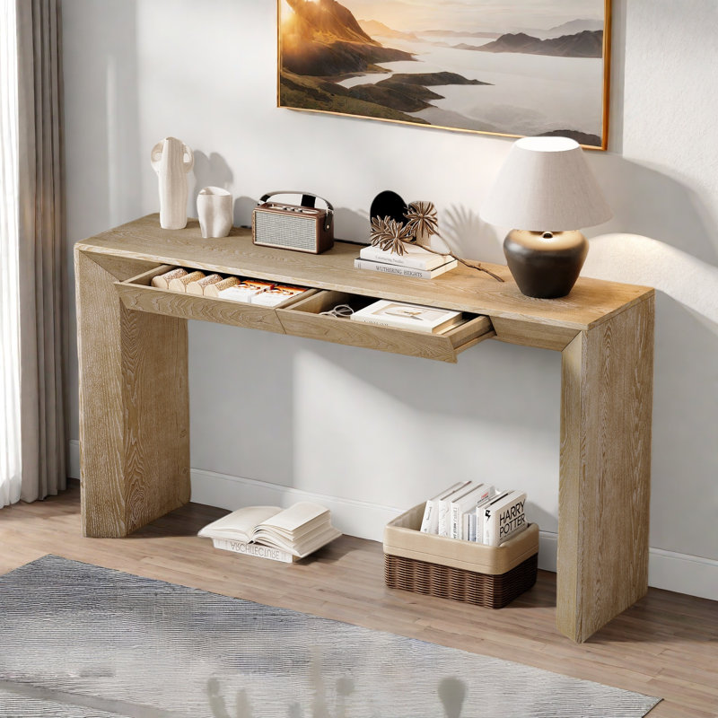 Console moderne avec 2 tiroirs dissimulés, Naturel