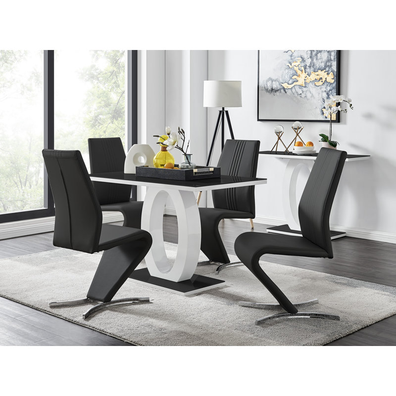 4 - Person Dining Set, Black, Black/White
