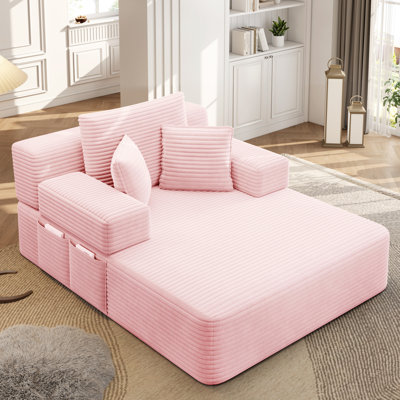 Très grand canapé-lit en velours côtelé moelleux, canapé-lit convertible avec poches de rangement, 3 coussins moelleux, canapé sans cadre multifonctionnel pour appartement, cinéma maison, chambre d'amis, rose bébé
