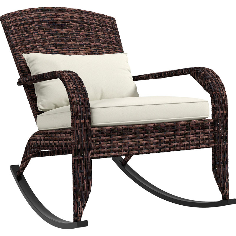 Outdoor Wicker Adirondack Rocking Chair, Patio Rattan Rocker Chair With High Back, Seat Cushion, And Pillow For Garden, Porch, Balcony