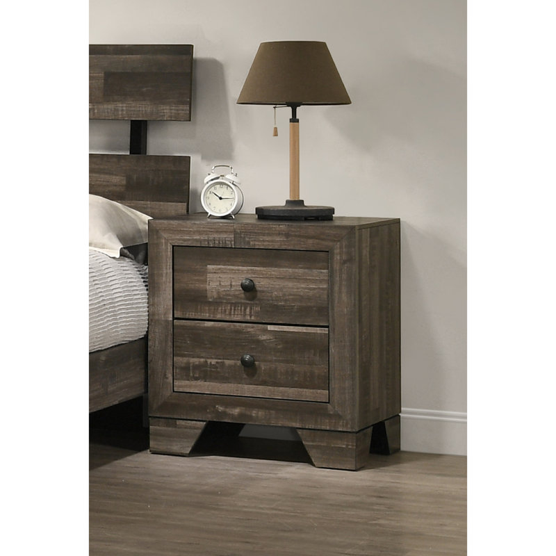 Table de chevet avec tiroirs, Gris / brun rustique