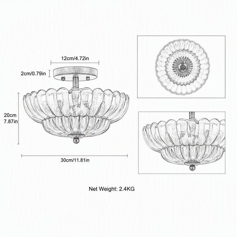 Plafonnier semi-encastré, luminaire de plafond en verre ambré, Ambre