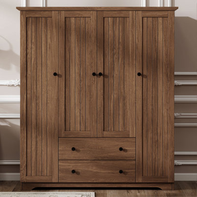Armoire penderie 4 portes avec 2 tiroirs