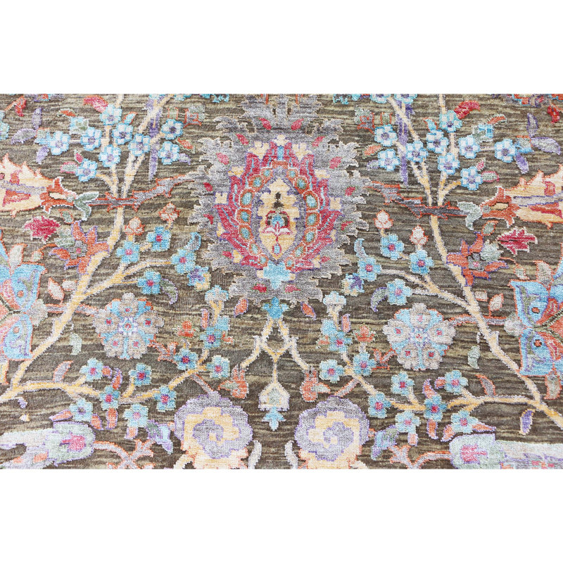 Hand Knotted Oriental Area Rug in Brown/Purple/Blue, Rectangle 9' x 12'