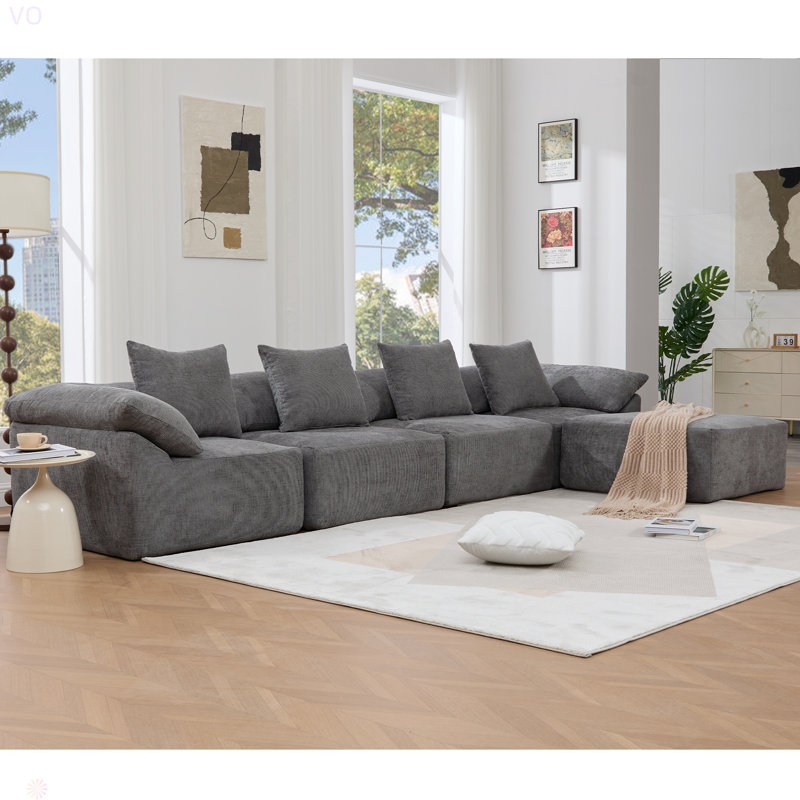 Canapé modulaire en forme de L de 142 po, sans assemblage, canapé 5 pièces, canapé-lit convertible, canapé entièrement compressé, canapé-lit à 5 places et repose-pieds
