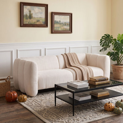 3-Seater Wave Sofa with High Resilient Sponge and Sturdy Wood Frame