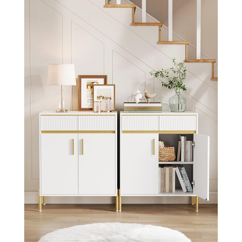 Modern Buffet Cabinet With Storage – Sideboard With Drawers, Doors, Adjustable Shelf, And Fluted Drawer Front, Accent Cabinet For Living Room, Cloud White