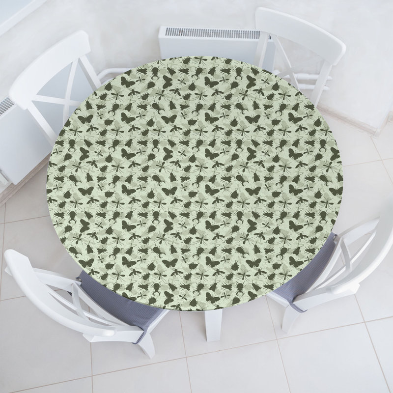 East Urban Home Animal Fitted Round Tablecloth Sage Green Army Green, 51.97" Round