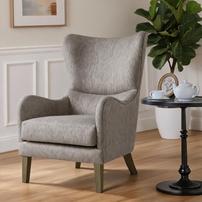 1-Seat Cool Gray Solid Wood Wingback Accent Chair by for Cozy Living Room Relaxation