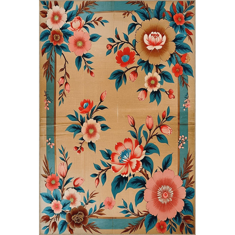 Tapis lavable à la machine à motif rétro motif floral rose de la collection Paris