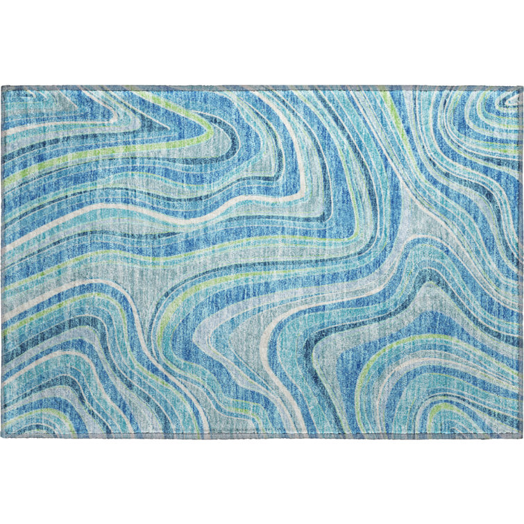 Premium Machine Washable Prisco Blue Rug