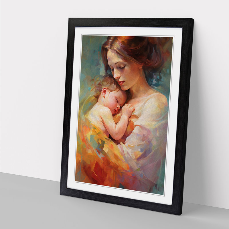 XYZ-FRM-V1223-4560 Mother and Baby Contemporary 1 Piece Single Picture Frame Wall Art, 46cm H x 34cm W x 2cm D, Black