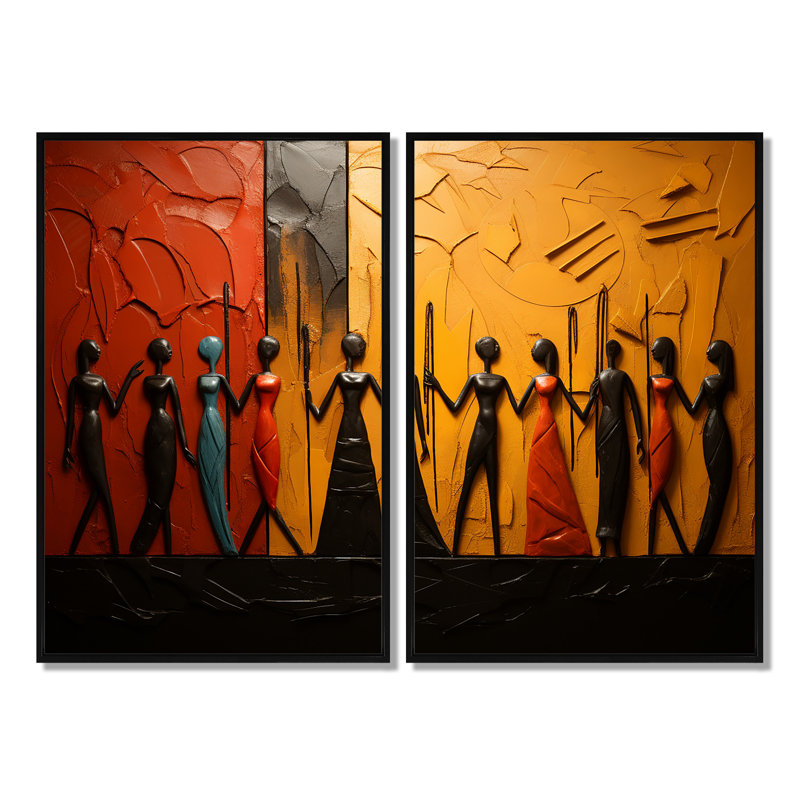«African Tribal Rhythms», art mural tribal africain, Noir, H 36 po x l 48 po, Reproduction encadrée sans passe-partout