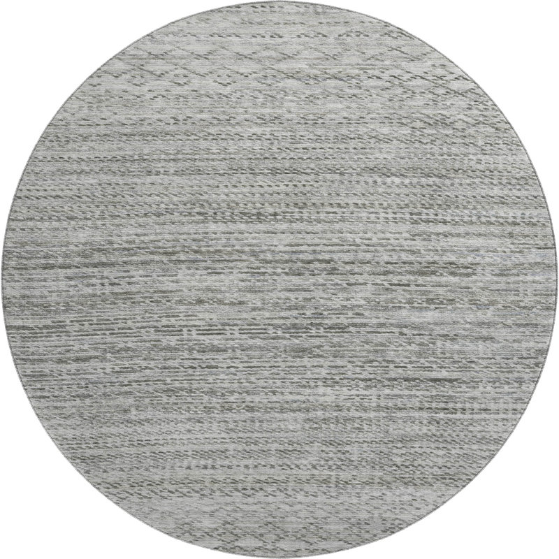 Premium Machine Washable Mayfield AMF2150 Striped Rug, Gray, Round 8'