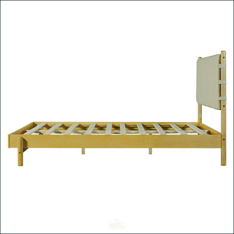 Premium Rubber Wood Platform Bed Frame, Queen, Beige