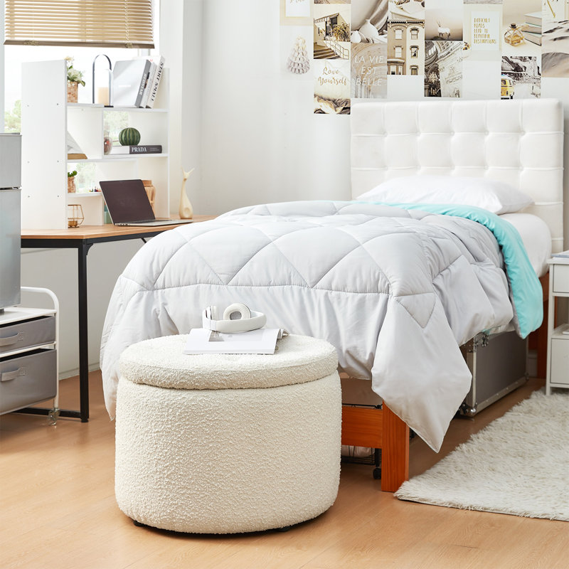 Repose-pieds rond avec rangement 2East 25,6 po, Mélange de polyester blanc
