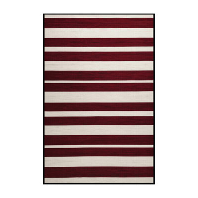 Machine Washable Horizontal Stripes Red Area Rug
