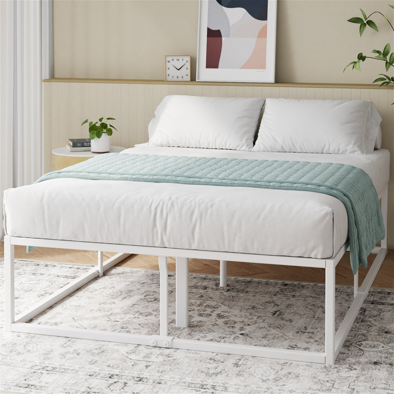 Dekker Metal Platform Bed with Wooden slat support , UK Double (135 x 190 cm), White