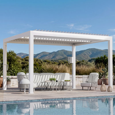 Pergola à persiennes 10 ‘x 12 pi Aurora avec double couche réglable, gouttière intégrée et prise de charge USB