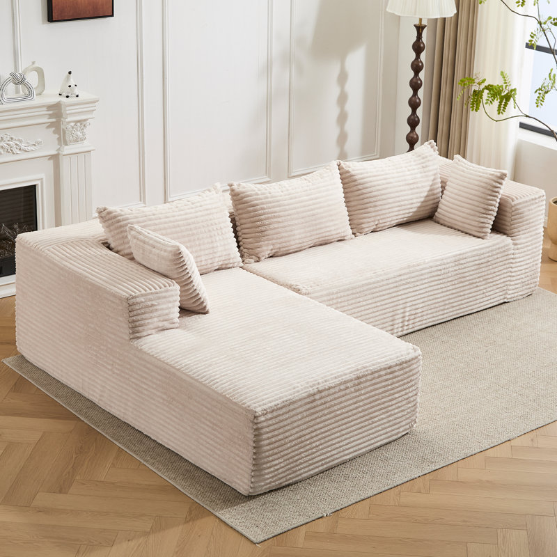 107" Modular Sectional Couch With L-Shape Chaise,Boneless Sofa For Living Room,Modern Cloud Couch With Deep Seat,No Assembly Required,Loveset,White(Left Facing Chaise)